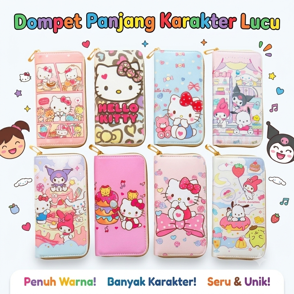 Dompet Panjang Resleting Karakter Lucu Zipper Koin Dompet Wanita Perempuan