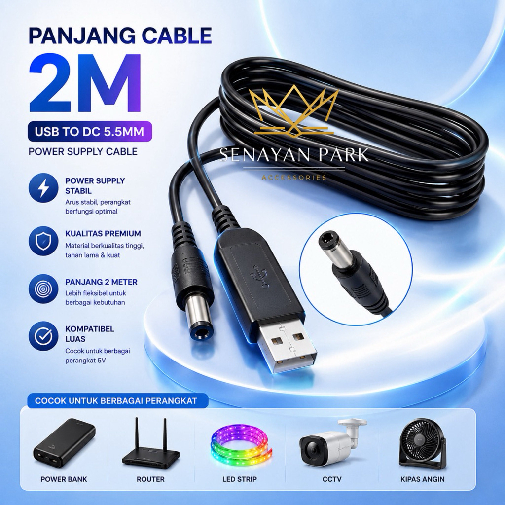 Vibox Kabel Orbit 2 Meter USB To DC-12V Kompatibel Modem Router Telkomsel Star 2 MaxPro