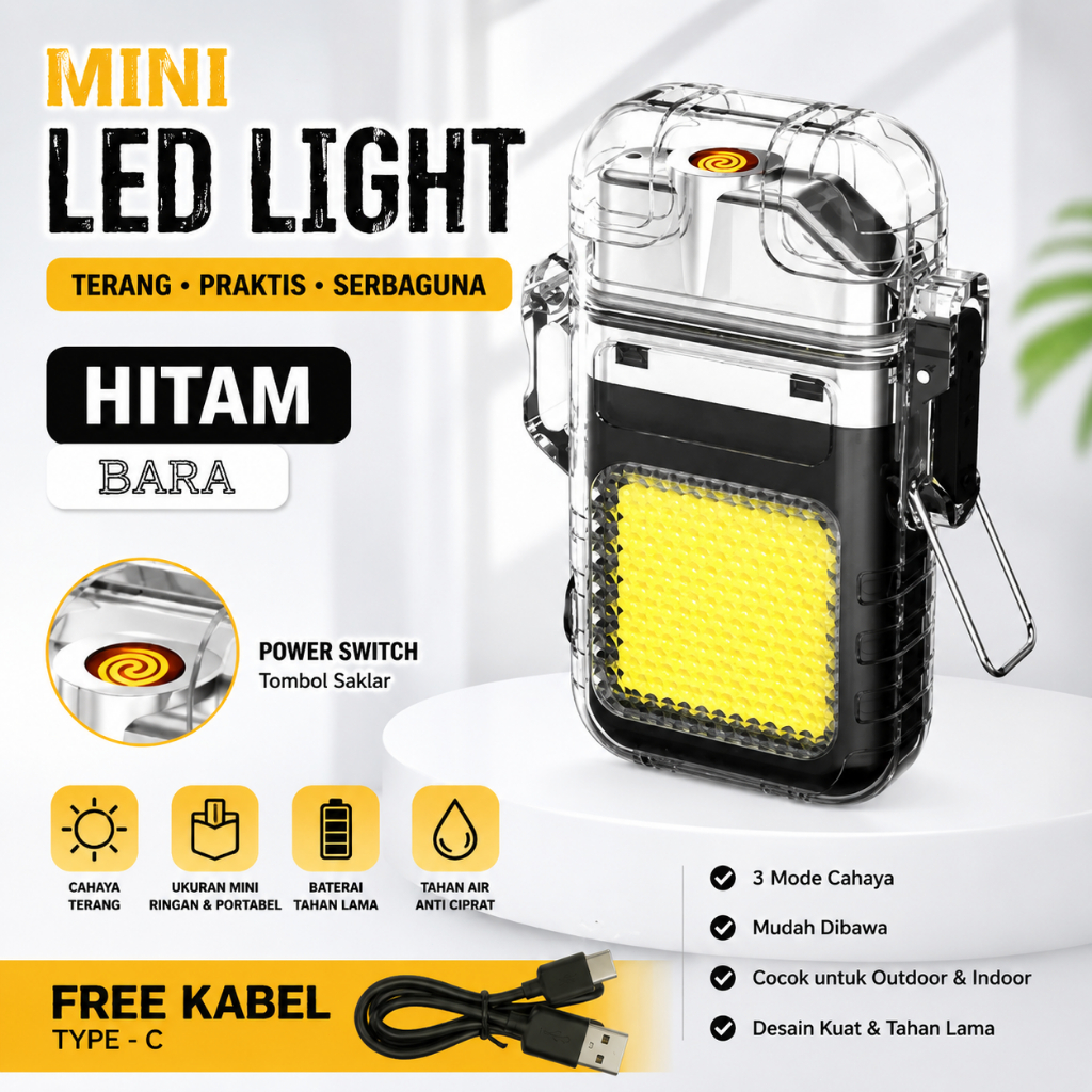 [ Kinmashop ] USB Elektrik Type C LED 3 Mode Lampu Senter Mini Tahan Air Pemantik Rokok Anti Angin U