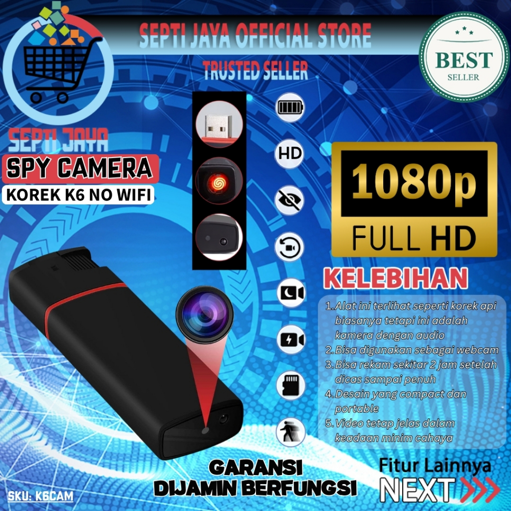 SEPTIJAYA Spy Camera Korek K6 Full HD 1080P Mini Camera No WiFi Perekam Video Portable USB K6CAM