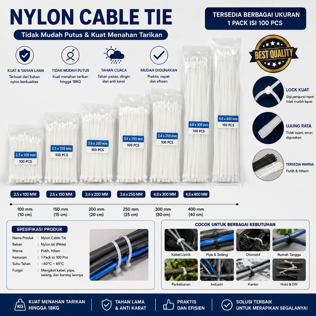 Kabel  ties Kabel tis Cable tie Klip 100 150 200 300 isi 100
