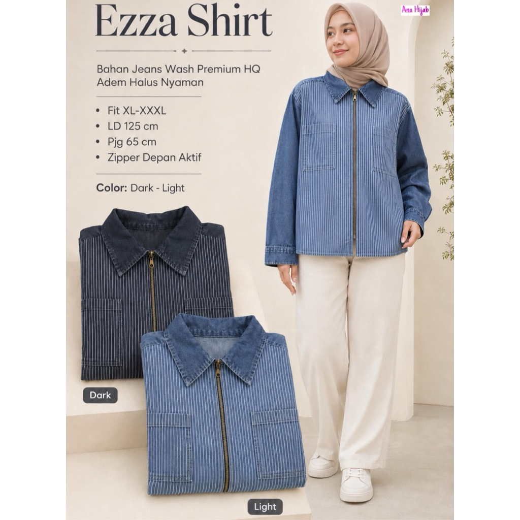 BISA COD // Ezza Shirt by Ana // Atasan Kemeja Jeans Salur Stylish