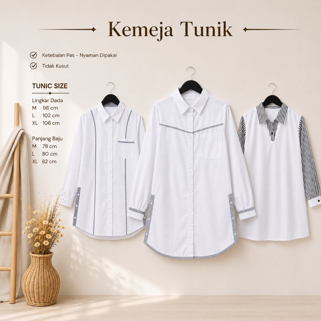 Atasan Tunik Santri Putih & Hitam Motif Terbaru | Tunik Santri Putri | Tunik Santriwati | Atasan San