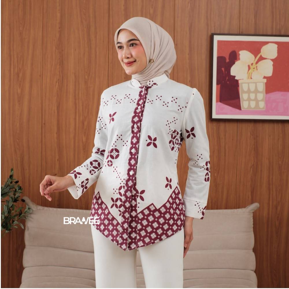 BRAWEE Blouse Batik Wanita Modern Atasan Batik Kerja Larosa