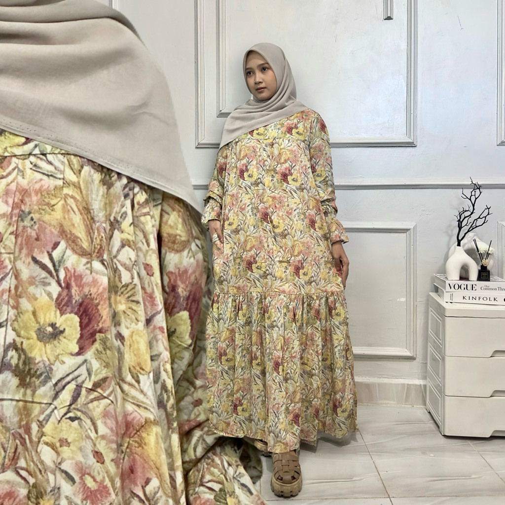 Gamis Rayon Motif Bunga Bahan Rayon Premium Gamis Dewina Motif Terbaru