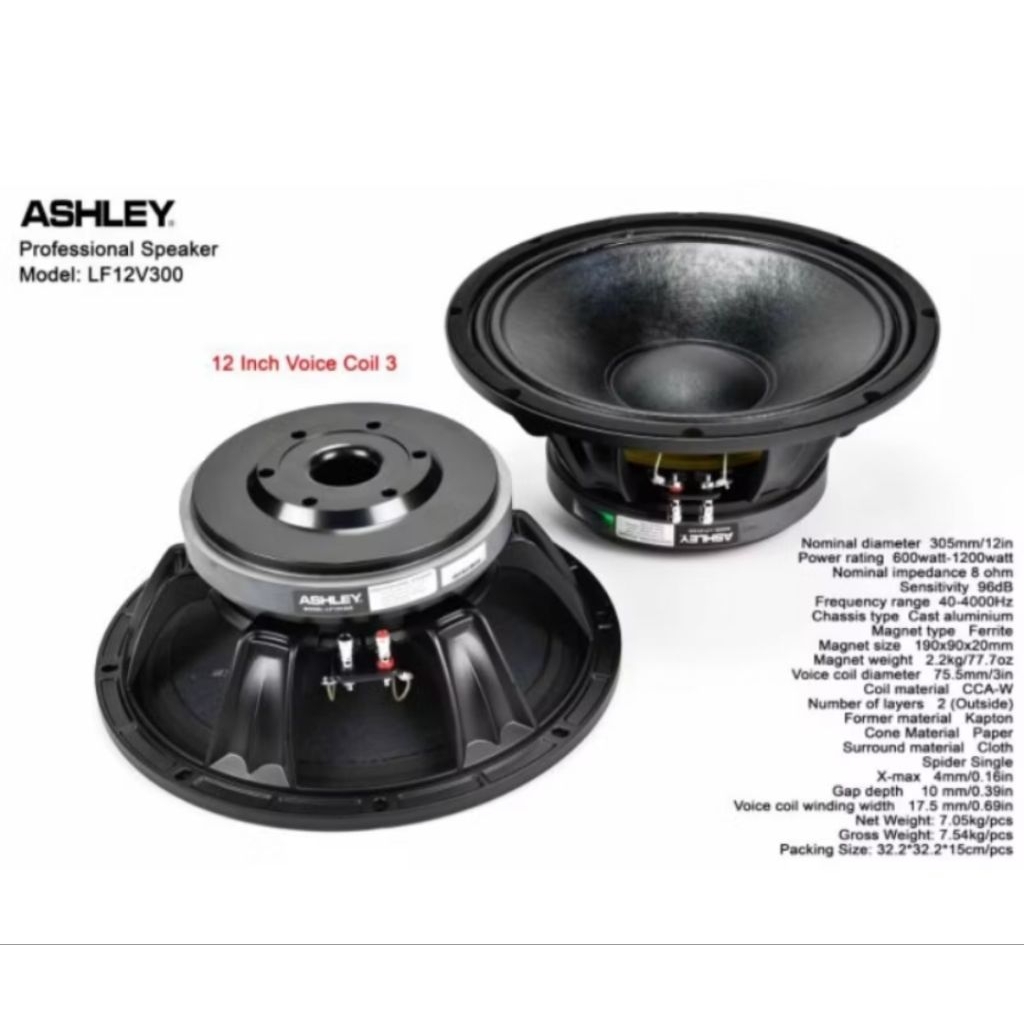 Ashley 12v300 komponen speaker ashley 12 inch 12v300