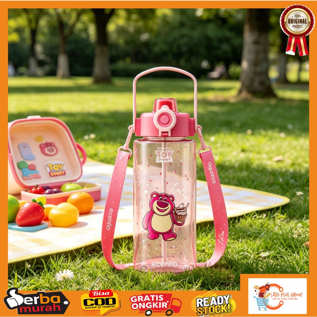 BOTOL MINUM ANAK ECENTIO LOTSO FREE TALI PANJANG ECENTIO DISNEY PINK LOTSO 1100ML ANTI TUMPAH TUMBLE