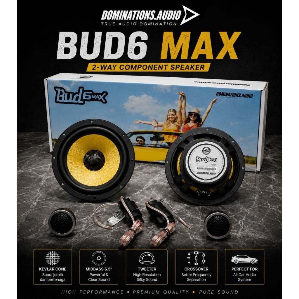 Dominations Audio Buddy Series Bud 6 Max Speaker Komponen 2 Way Original | 6.5 Inci Kevlar SQ Audio 