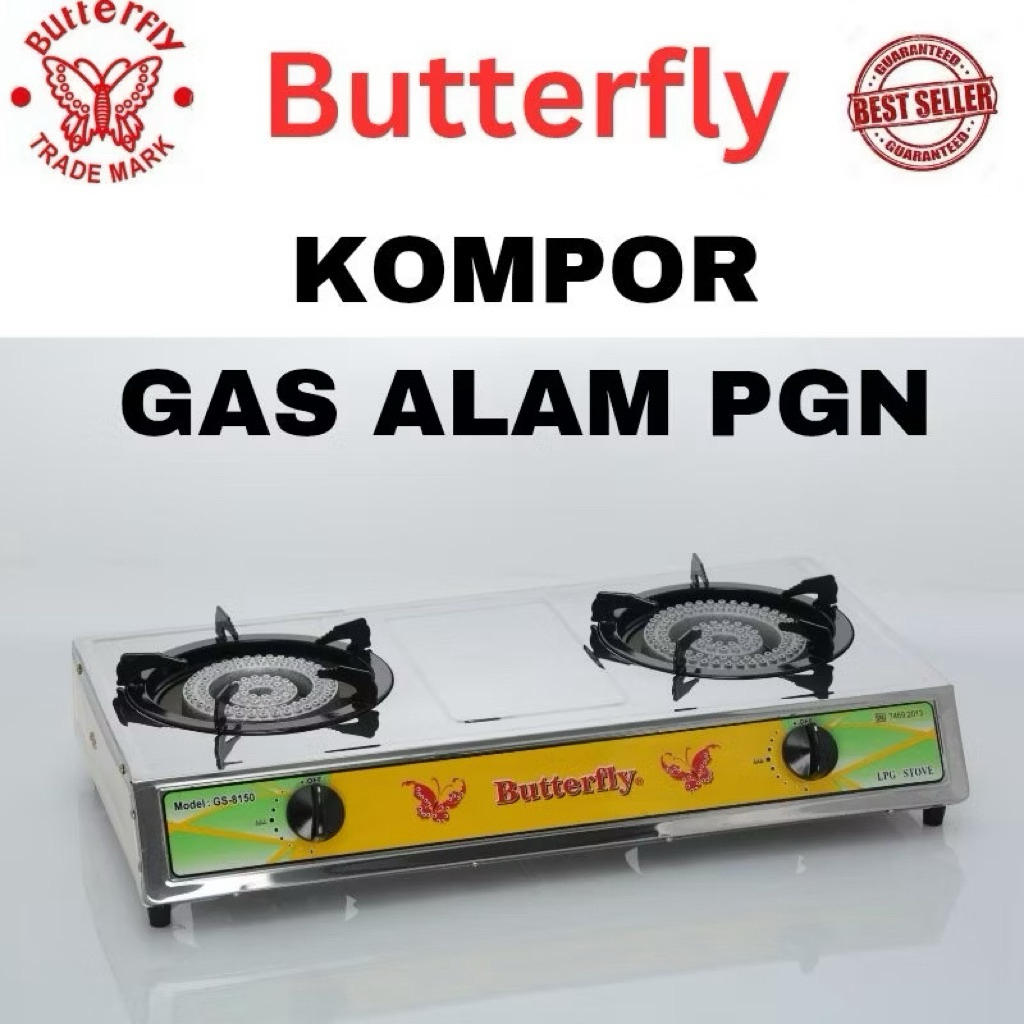 Kompor Gas 2 Tungku Butterfly GS-8150 dengan Burner Cast Iron Tebal
