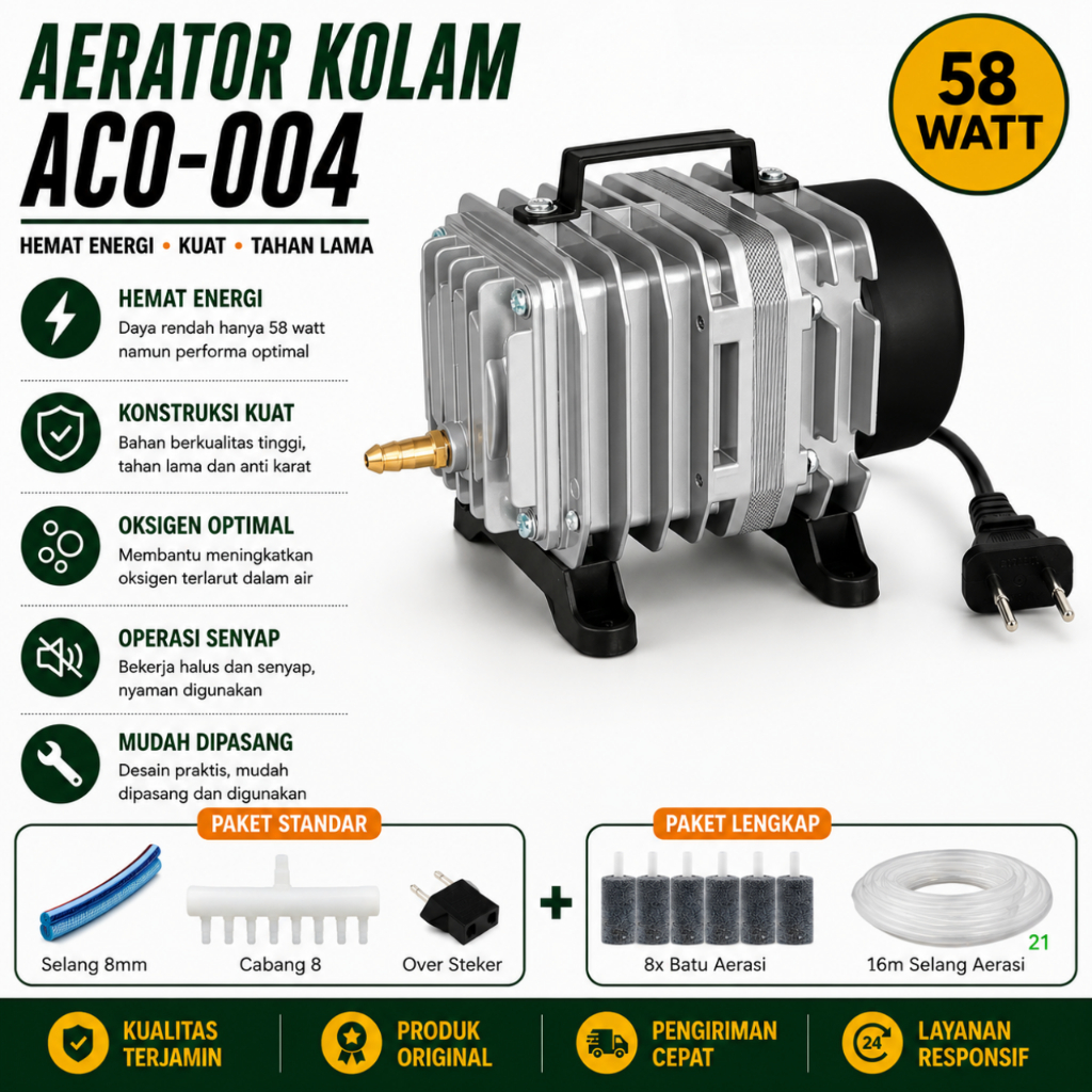 Pompa Aerator Kolam Akuarium ACO 004 Elektromagnetik Blower Gelembung Pompa Udara 58 Watt Ikan Aquar