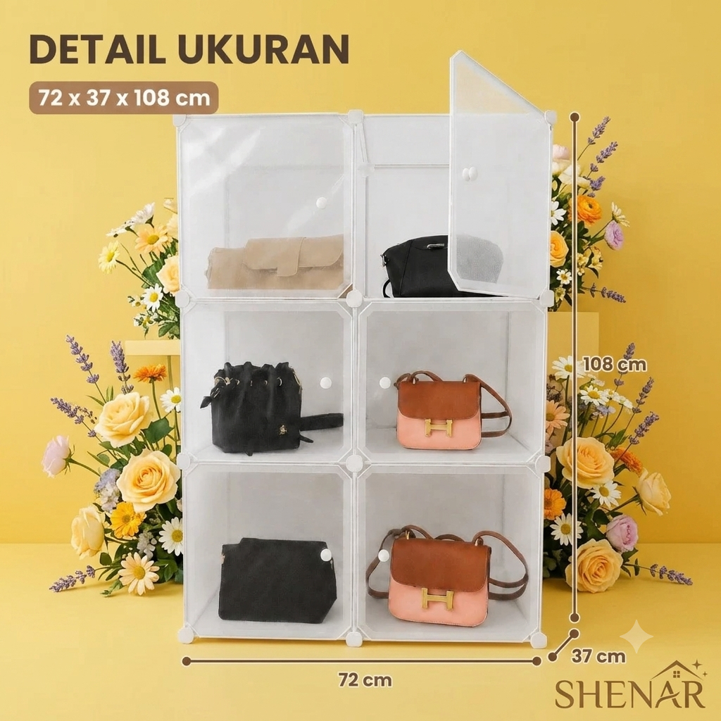 Shenar Lemari Plastik Susun / Rak Tas Lemari Portable / Lemari Susun Serbaguna