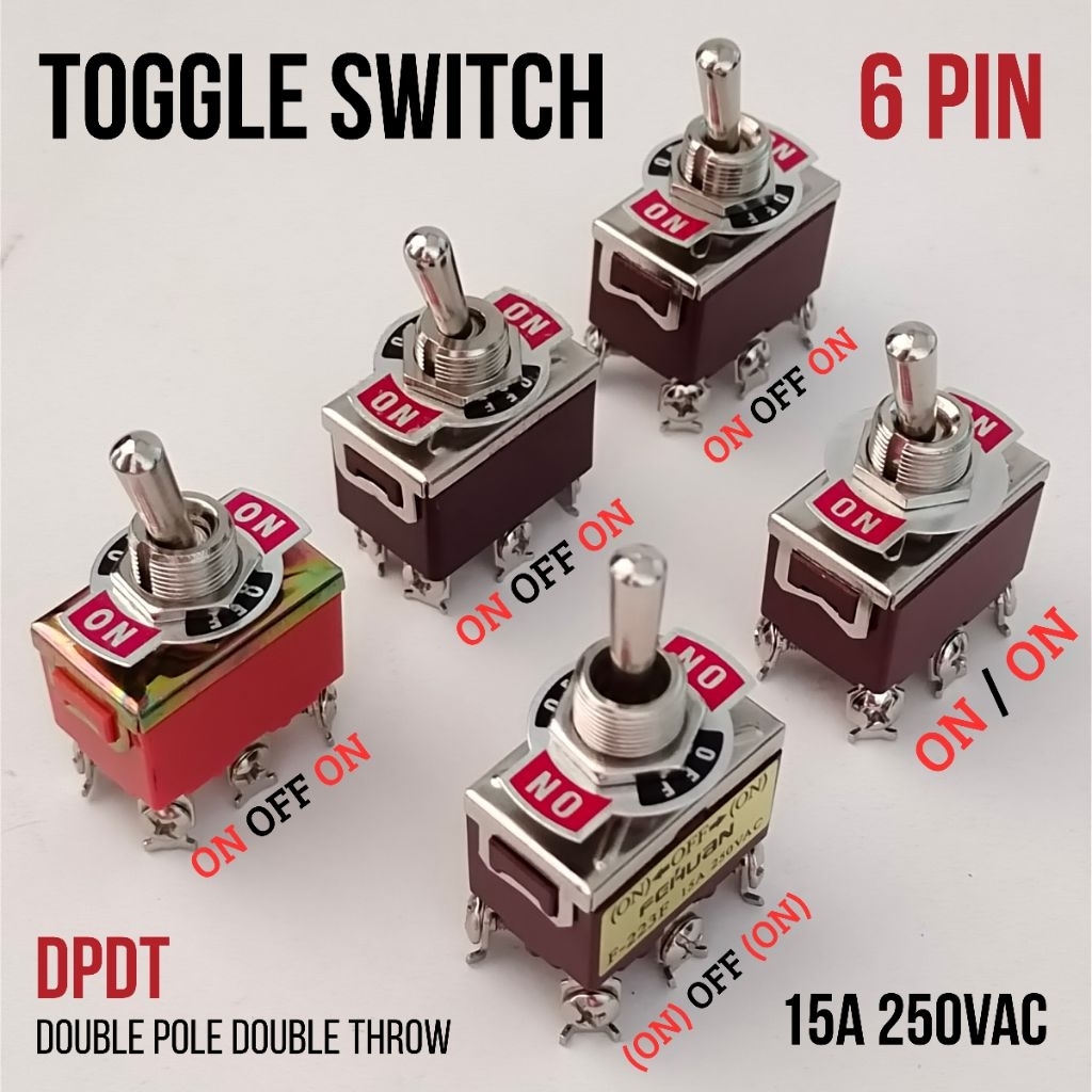 JR 6013 Toggle Switch On Off On Toggle 6pin 15A Toggle 6 Kaki Besar Toggle On Off On Switch Toggle 6