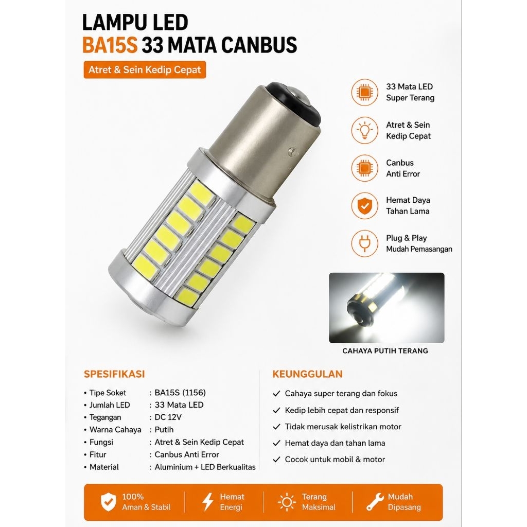 LAMPU Atret & Sen Sein Reting Kedip Cepat Mobil Led BA15S BAU15S 33 Mata Canbus Dajjal : Agya Avanza