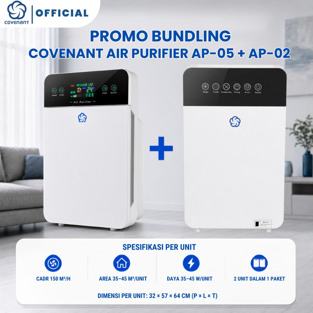 Covenant Official BUNDLING Hemat Air Purifier AP-02 dan AP-05 Pembersih Udara Ruangan dengan HEPA Fi