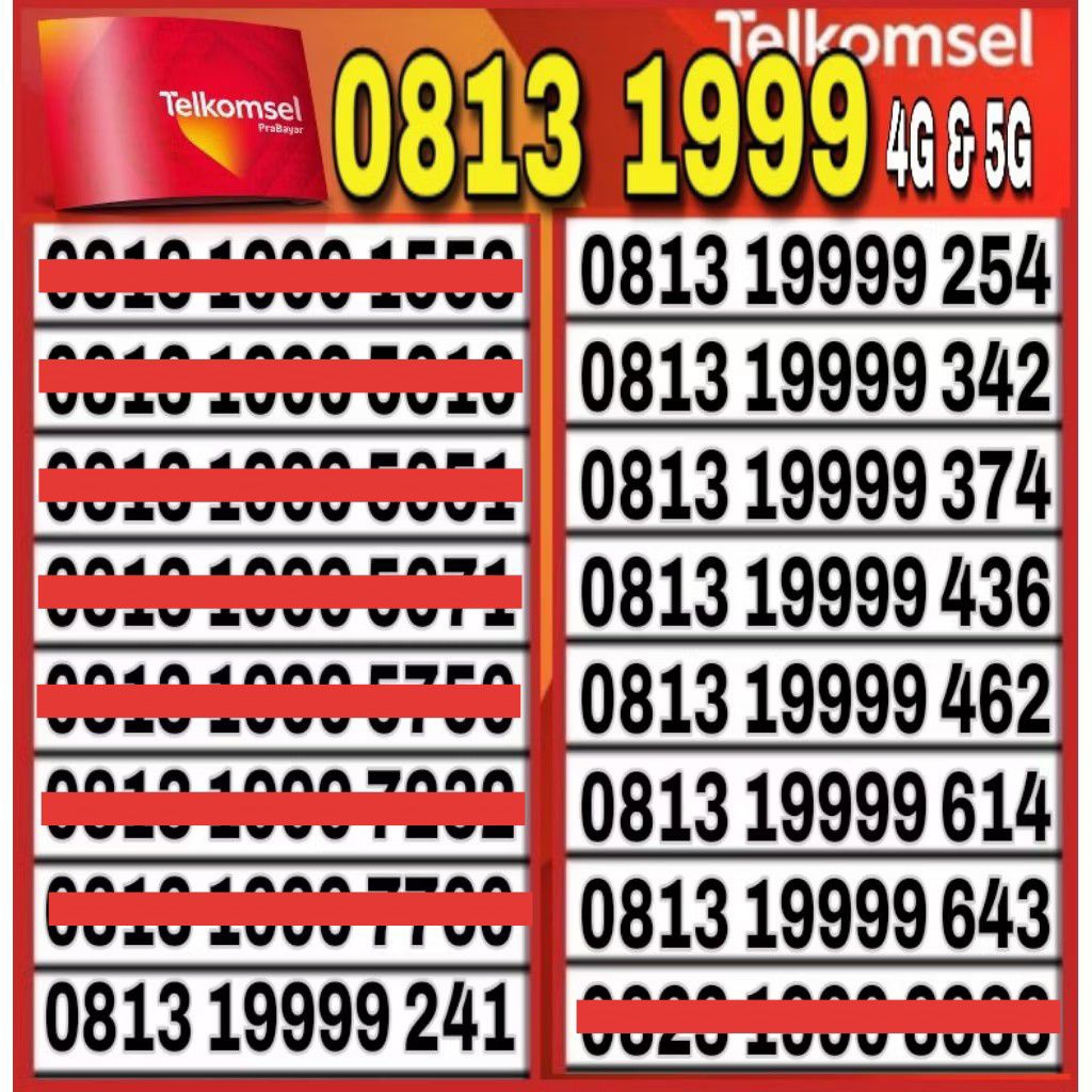 NOMOR CANTIK TELKOMSEL SIMPATI 4G LTE 1999 I O813 1999