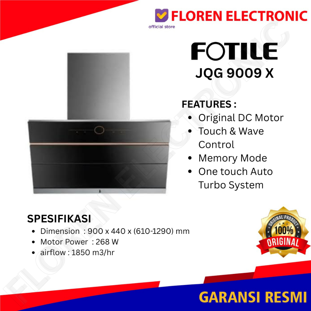 Fotile Cooker Hood Chimney JQG9009X / JQG 9009 X / 9009X Touch + Wave Control Penghisap Asap Dapur 9