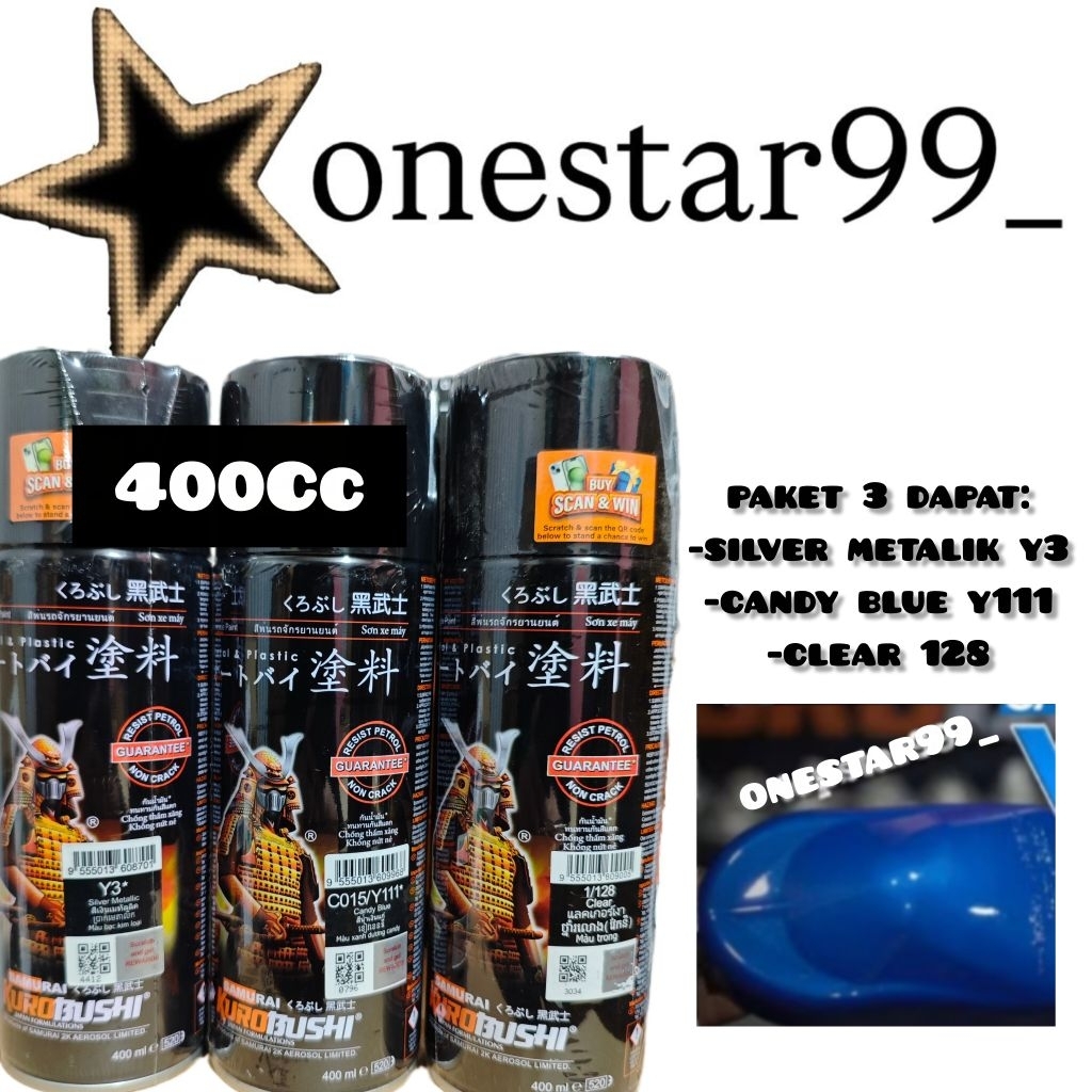 Pilok Pylox Pilox Cat Samurai Paket 3 Kaleng Candy Blue Y111 Biru Metalik Silver Metalic Y3 Clear 12