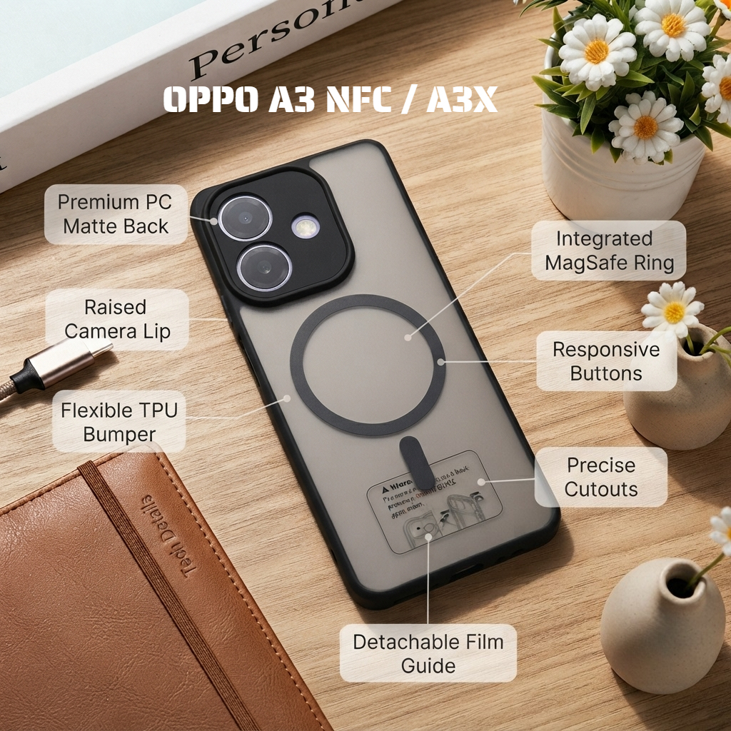 CASE MAGSAFE MATTE BLACK EDITION OPPO A3 NFC / OPPO A3X MAGNETIC HYBRID DOVE SUPPORT WIRELESS CHARGI