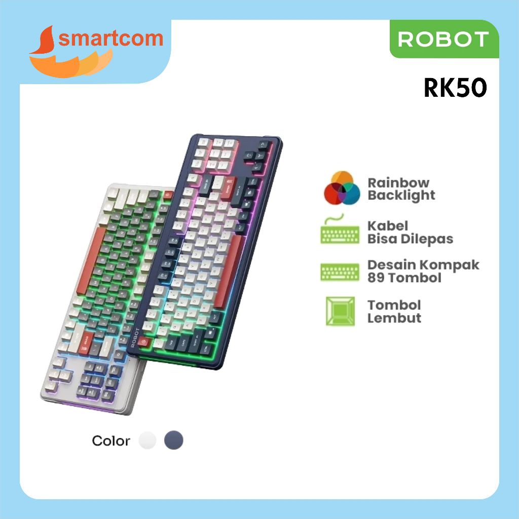 ROBOT RK50 Wired Keyboard RGB Rainbow 89 Keys | Kabel Type-C Lepas Pasang | Keyboard Membrane Ergono