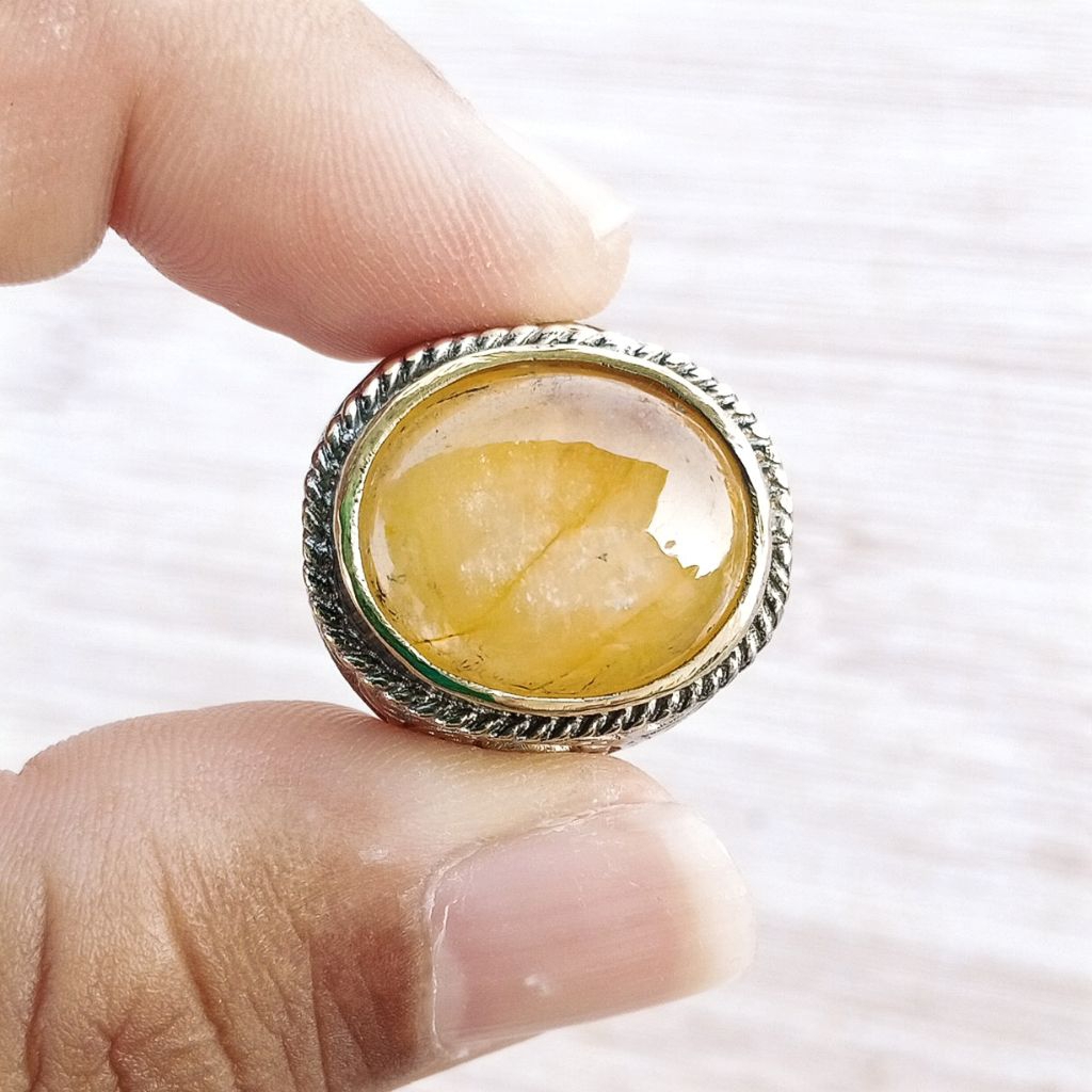 Cincin Batu Natural Yellow Sapphire / Safir Kuning Yakut Cabochon Jumbo
