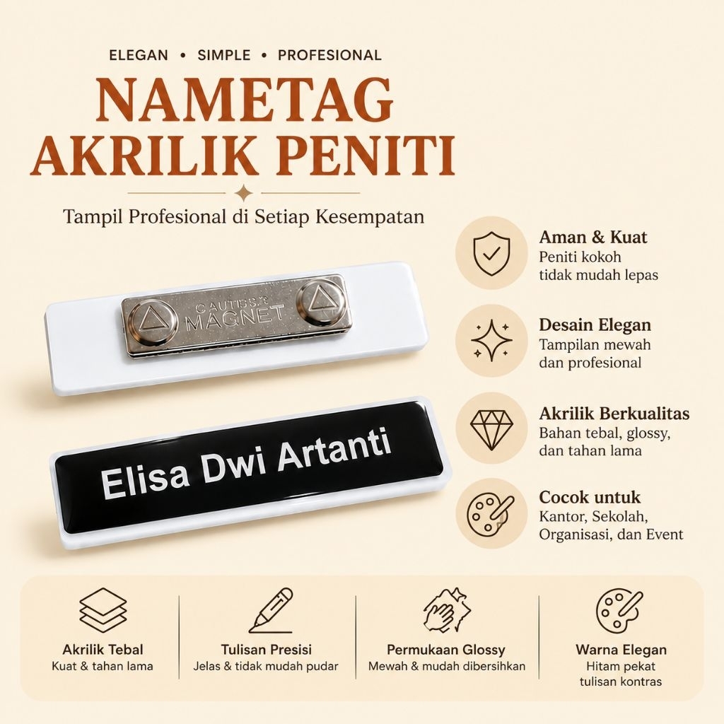 Name Tag Custom + Karyawan/Guru/PNS + Pin Nama Dada