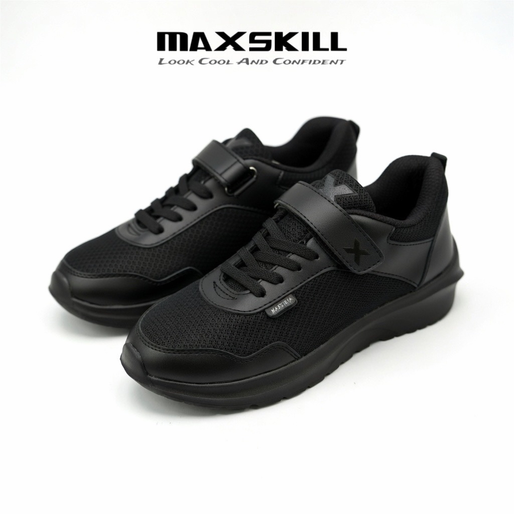 Sepatu Anak Sekolah Full Hitam Tali + Velcro