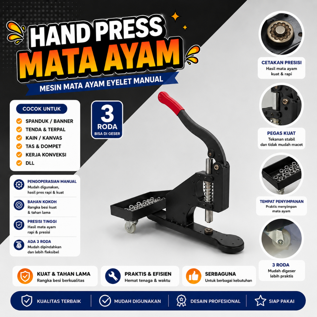 Mesin Mata Ayam Hand Press | Alat Press Eyelet Manual untuk Spanduk, Kanvas & Terpal