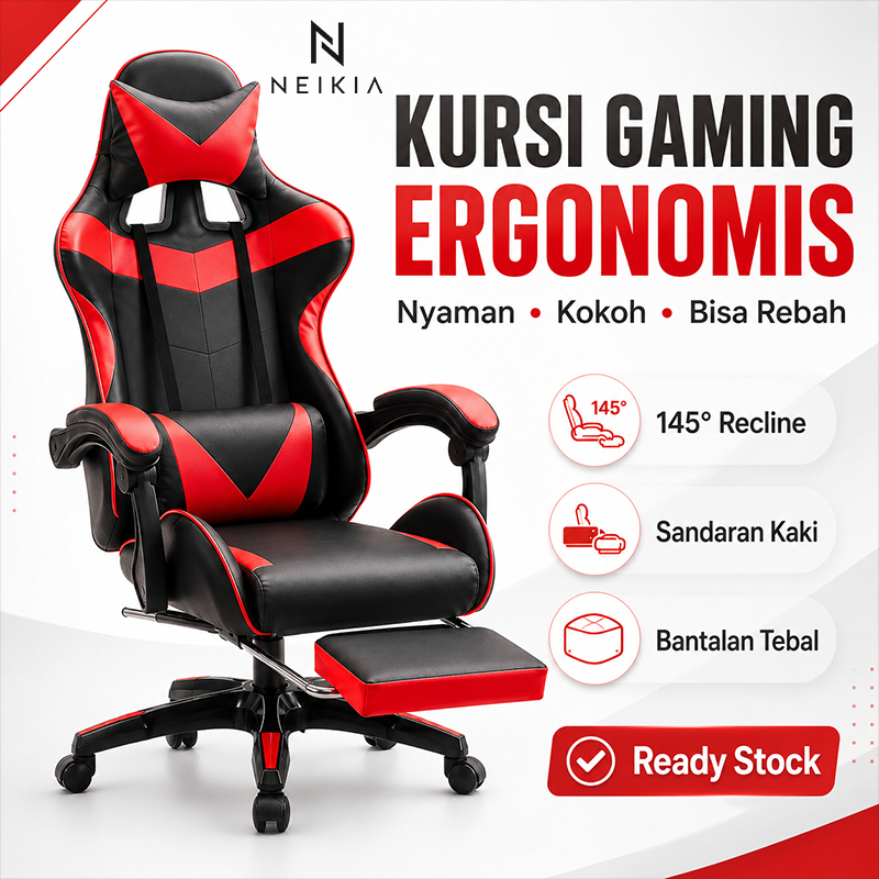 Kursi Gaming Ergonomis Rebah 145° Sandaran Kaki Bantalan Tebal Kursi Komputer Gaming Hidrolik NEIKIA
