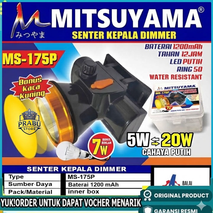 SENTER KEPALA MITSUYAMA MS 175P LED 50 WATT DIMMER BONUS BOHLAM 7 WATT// MS 175 TERLARIS