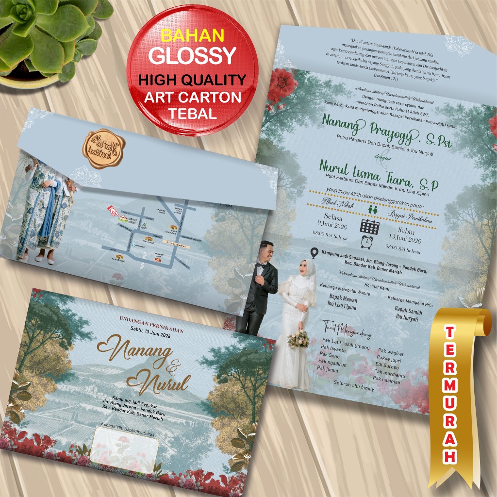 Undangan Pernikahan Vintage Custom Kertas Art Carton Glossy Luxury
