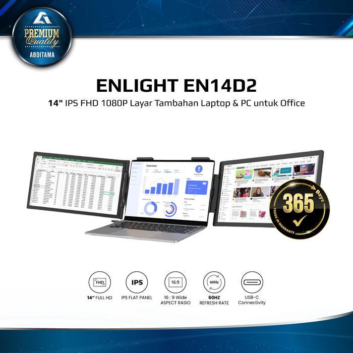 ENLIGHT EN14D2 14" Dual Screen Portable FHD 1080p 100%sRGB USB-C Adjustable Kickstand Laptop Docking