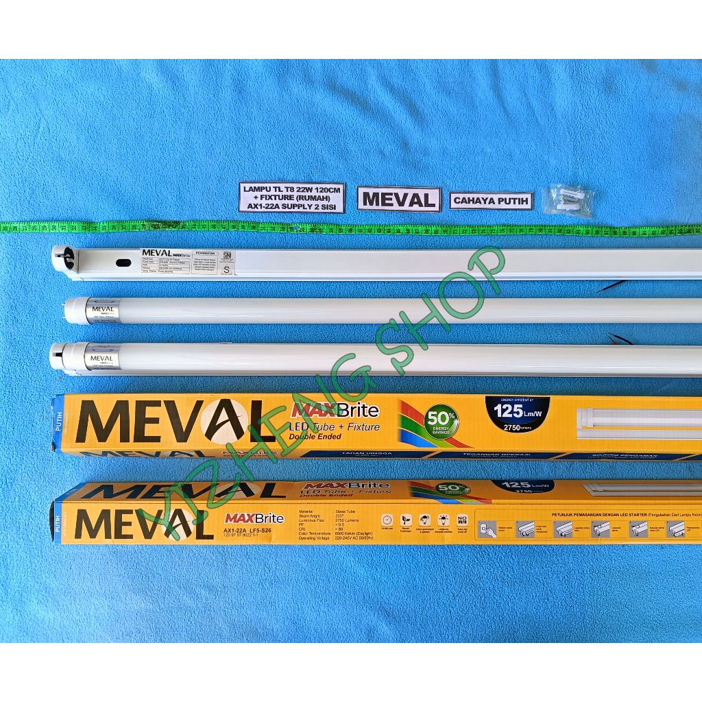 LAMPU TL T8 LED 22W CAHAYA PUTIH 1 SET (LAMPU + RUMAH) MEVAL