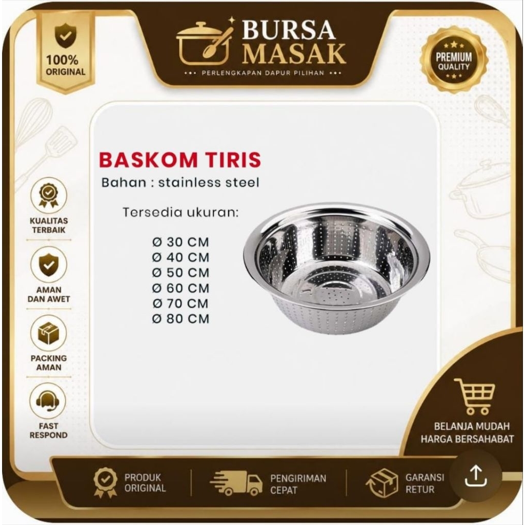 Baskom Lubang Baskom Tiris Stainless 60 cm