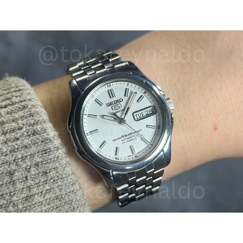 JAM TANGAN VINTAGE SEKO 5 SUPERIOR SKX023 ROUND SS WHITE WHIRLPOOL DIAL LX2604I