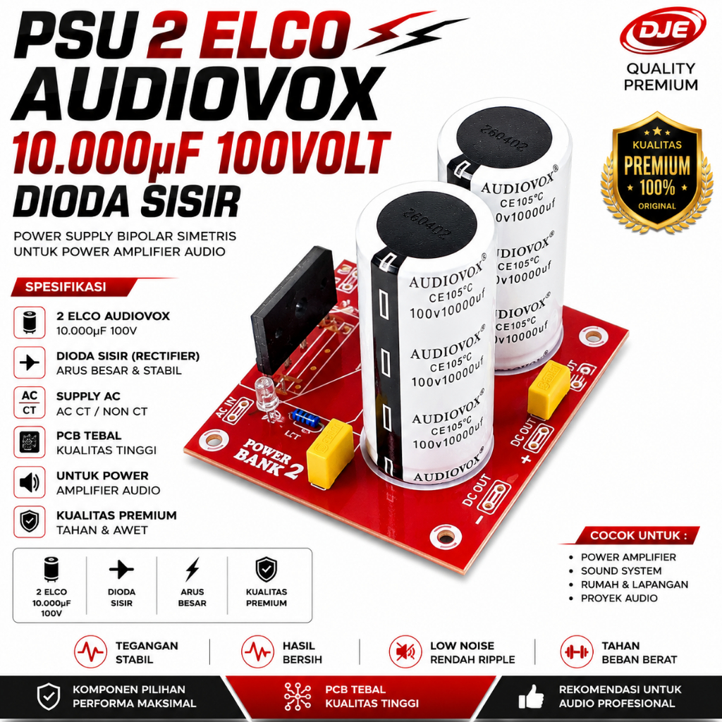 PSU 2 elco audiovox 100v 10000 uf Lengkap Audio Amplifier