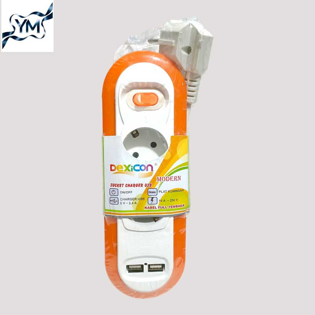 Stopkontak Dexicon 2 Lubang + 2 USB – Cas Cepat & Lebih Hemat Tempat  [YM]