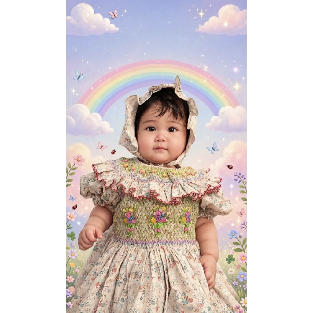 Set Smocked Anak termasuk bonnet