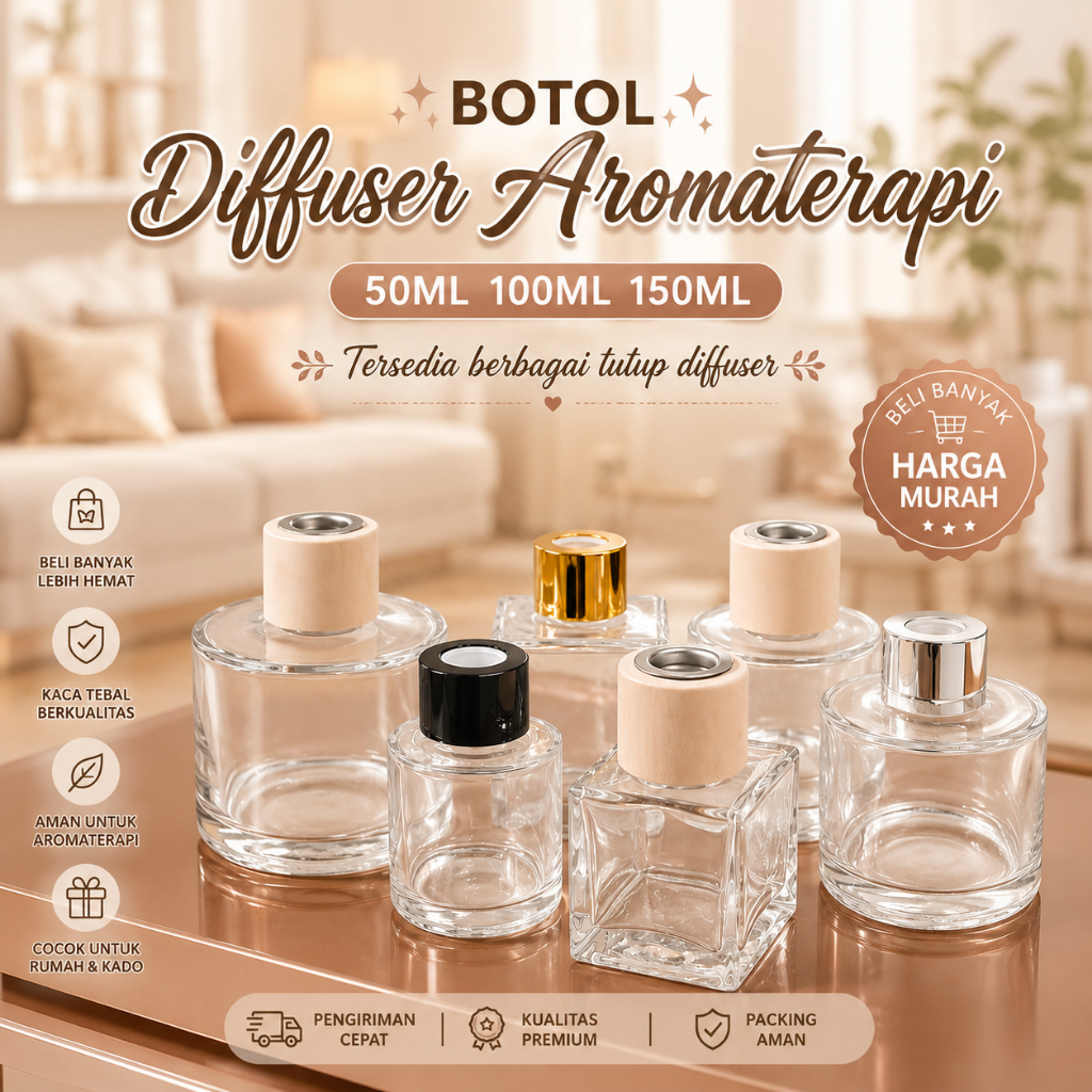 Botol Diffuser Aromaterapi 50ml 100ml 150ml Pengharum Ruangan Aroma Terapi Oil Minyak Essential Oil 