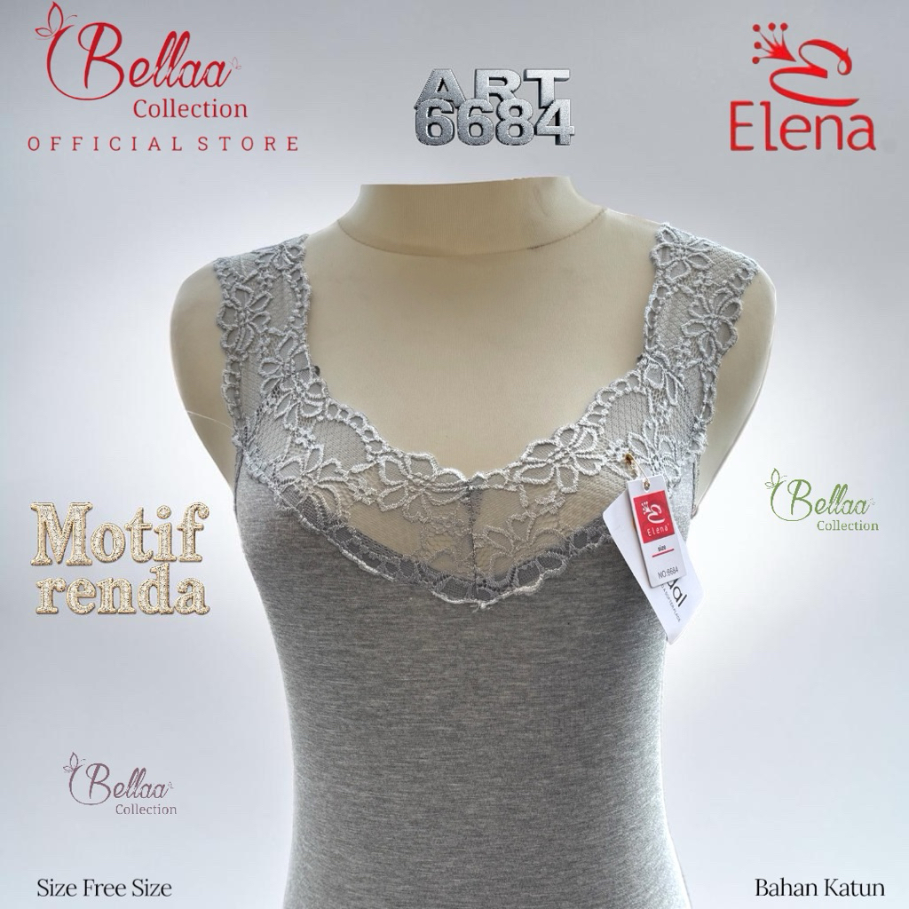 Atasan Elena Art 6684 Tanktop Wanita Renda Premium Tali Lebar Katun Adem All Size