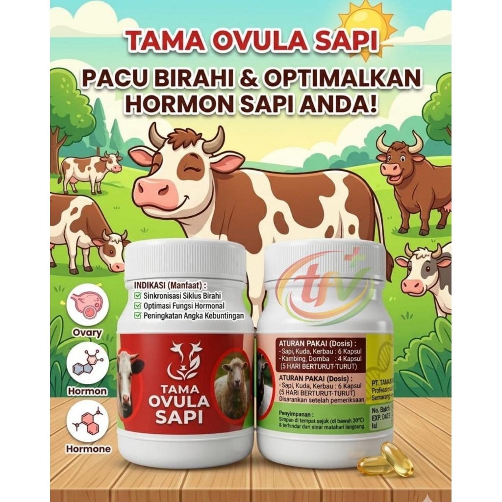 TAMA OVULA SAPI Kemasan Baru Ovula Sapi 60 Kapsul Memacu Birahi, Meningkatkan Hormon
