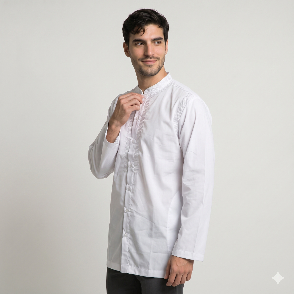 Preview Baju Koko Itang Yunasz Lengan Panjang Bordir White S M L XL XXL XXXL