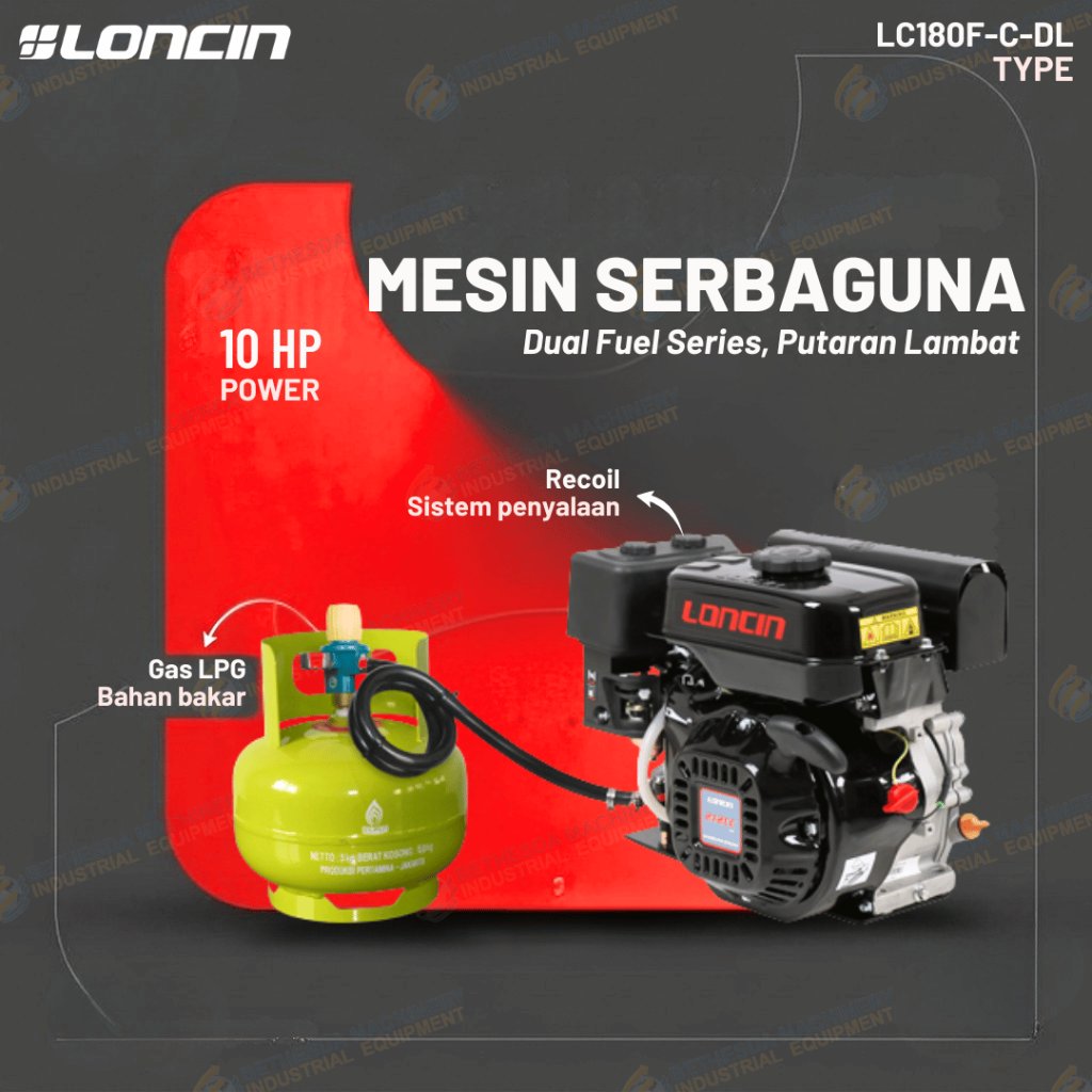 Mesin 10 HP Putaran Lambat Half Reduction 14hp Loncin 180F C-DL