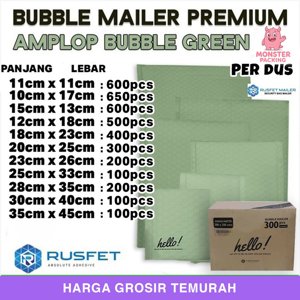 Amplop packing bubble mailer green all size bubble mailer rusfet per dus