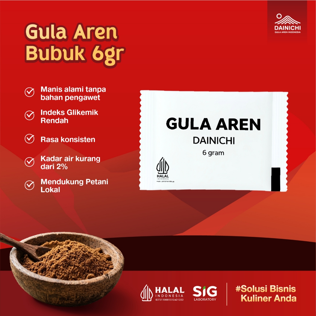 Dainichi Gula Aren Indonesia - Gula Aren Bubuk 6 Gram (Sachet)