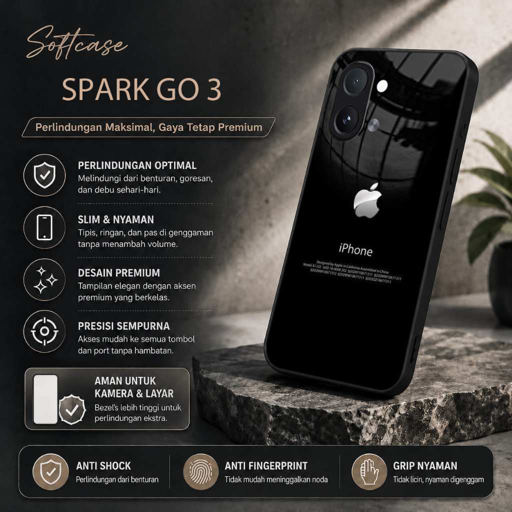 Softcase Glass Kilau Untuk Tekno Spark Go 3 - Cassing Hp Tekno Spark Go 3 - Case Pelindung Hp Tekno 