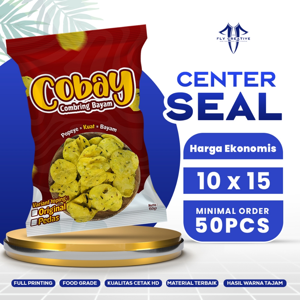 Fly Creative - Kemasan Center Seal Full Printing Custom 10x15 Minuman Bubuk Snack