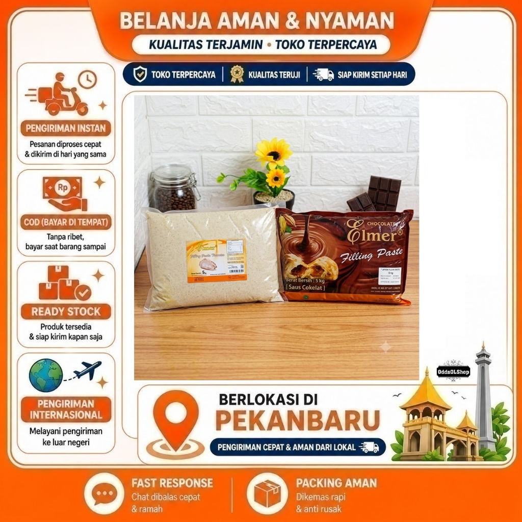 Elmer Chocolate & Tiramisu Filling Paste 5 kg, Saus Cokelat, Bahan Baking Kue, Isian Selai Roti, Kue