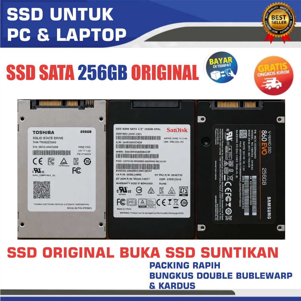 SSD Internal 256GB Original Untuk PC & Laptop, Toshiba, SanDisk, Samsung, Packing Rapih