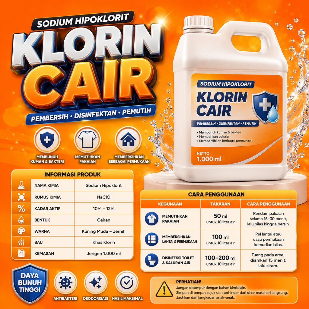 DISINFEKTAN DAN PEMUTIH || KLORIN CAIR 1LTR