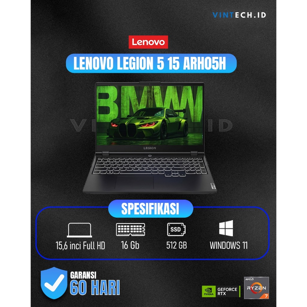 LENOVO LEGION 5 15 ARH05H RYZEN 7 4800H NVIDIA RTX 2060 RAM 16GB SSD 512GB NVME